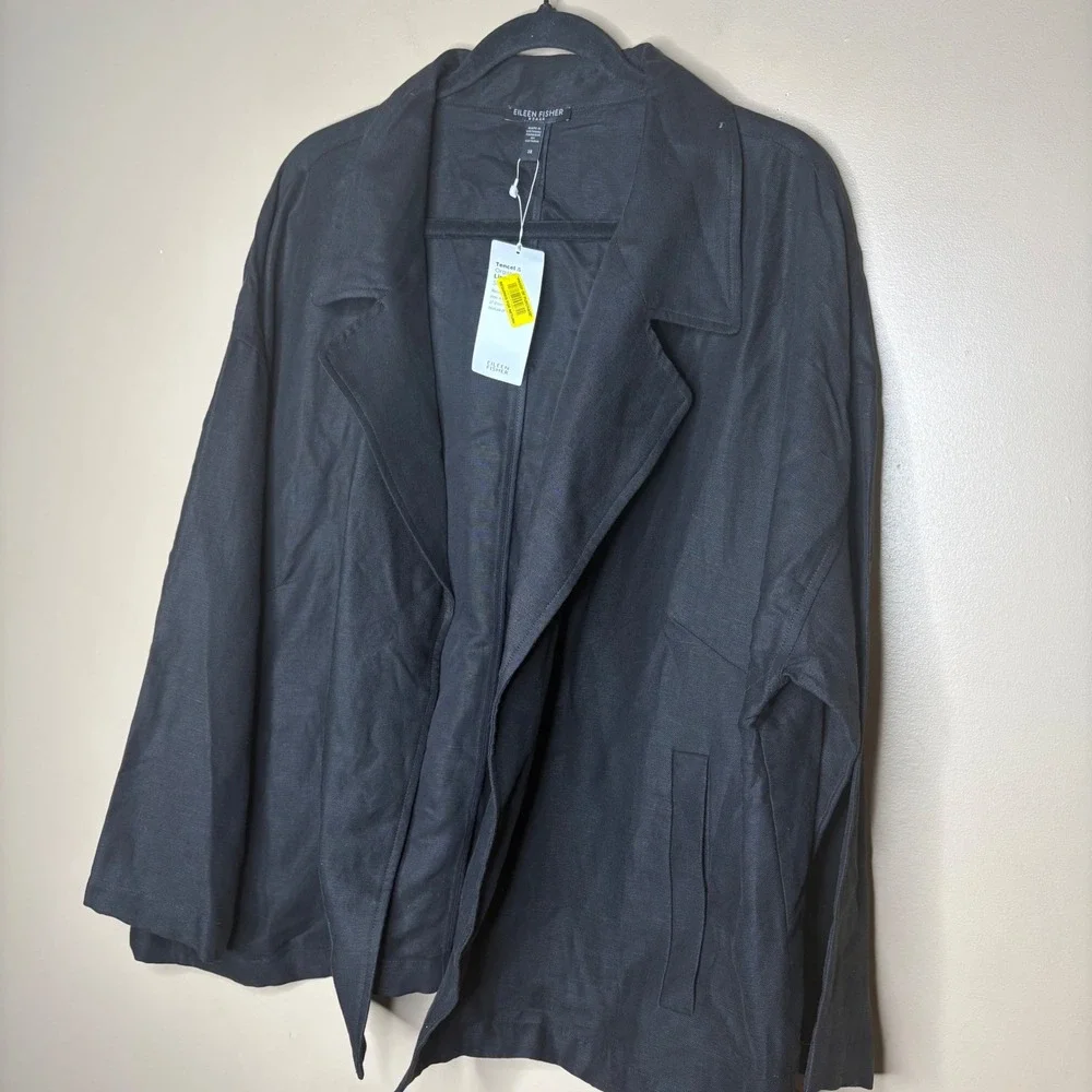NEW Eileen Fisher Woman 3X Black Tencel Organic Linen Relaxed Jacket  Career